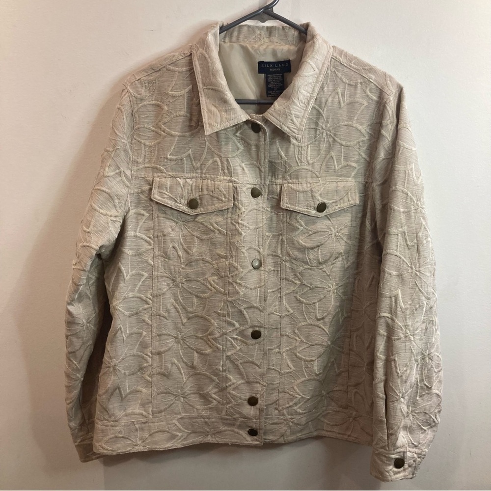 SILKLAND Sz 1X Brocade Tapestry 100% Silk Exterior Lined Pockets Button Jacket